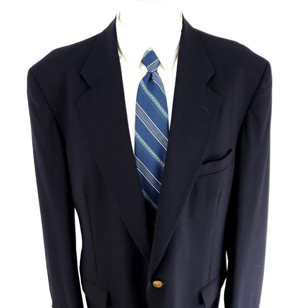 Stanley Blacker‎ Wool 2 Gold Button Blazer 42L Or Slim 44L Blue Tailored In USA